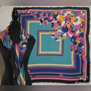 Vintage Franco Ferrari Italy Wool Silk Large Square Scarf Floral Geometric 50x50